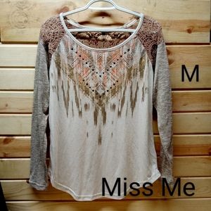 Miss Me top, embellished, open weave back, medium NWOT